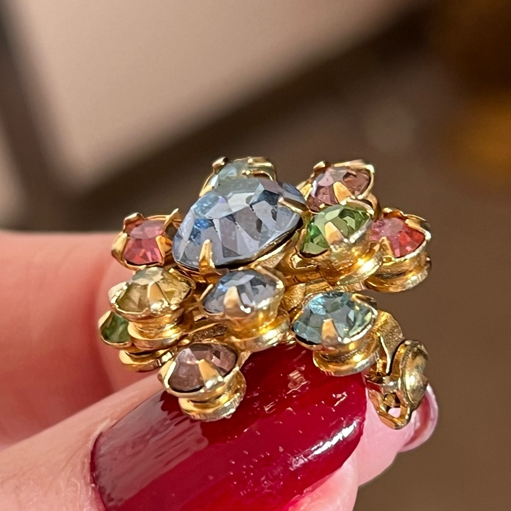 Vintage antique art deco Retro Crystal Pastel fruit salad Mini Flower Brooch - Picture 4 of 13